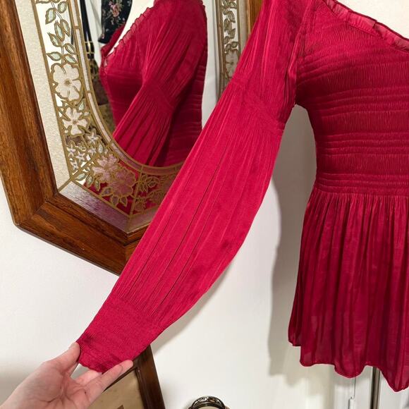 NWT Y2K Sunny Leigh Red Long Balloon Sleeve Pleated Romantic Fairy Tunic Top M - Picture 3 of 8